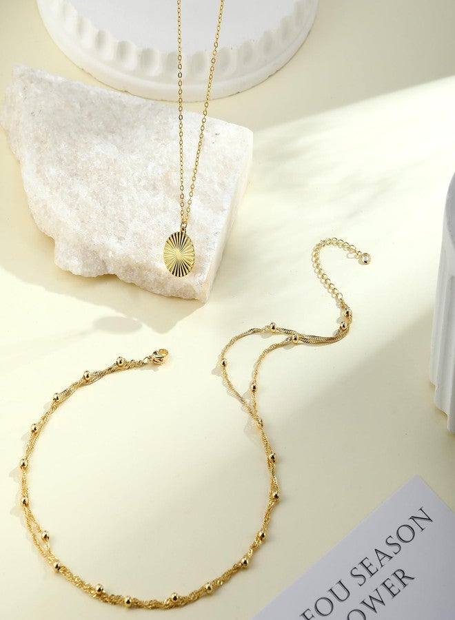 MFRYK Gold Necklaces for Women,14K Gold/Silver Plated Choker Layered Necklace Dainty Pearl Disc Cross Circle Heart Pendant Chain Stackable Necklaces, Multilayer Jewelry Set Gifts for Women - Image 4